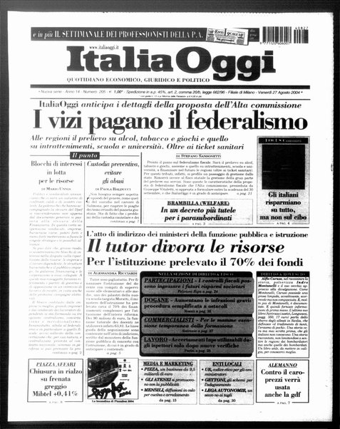 Italia oggi : quotidiano di economia finanza e politica